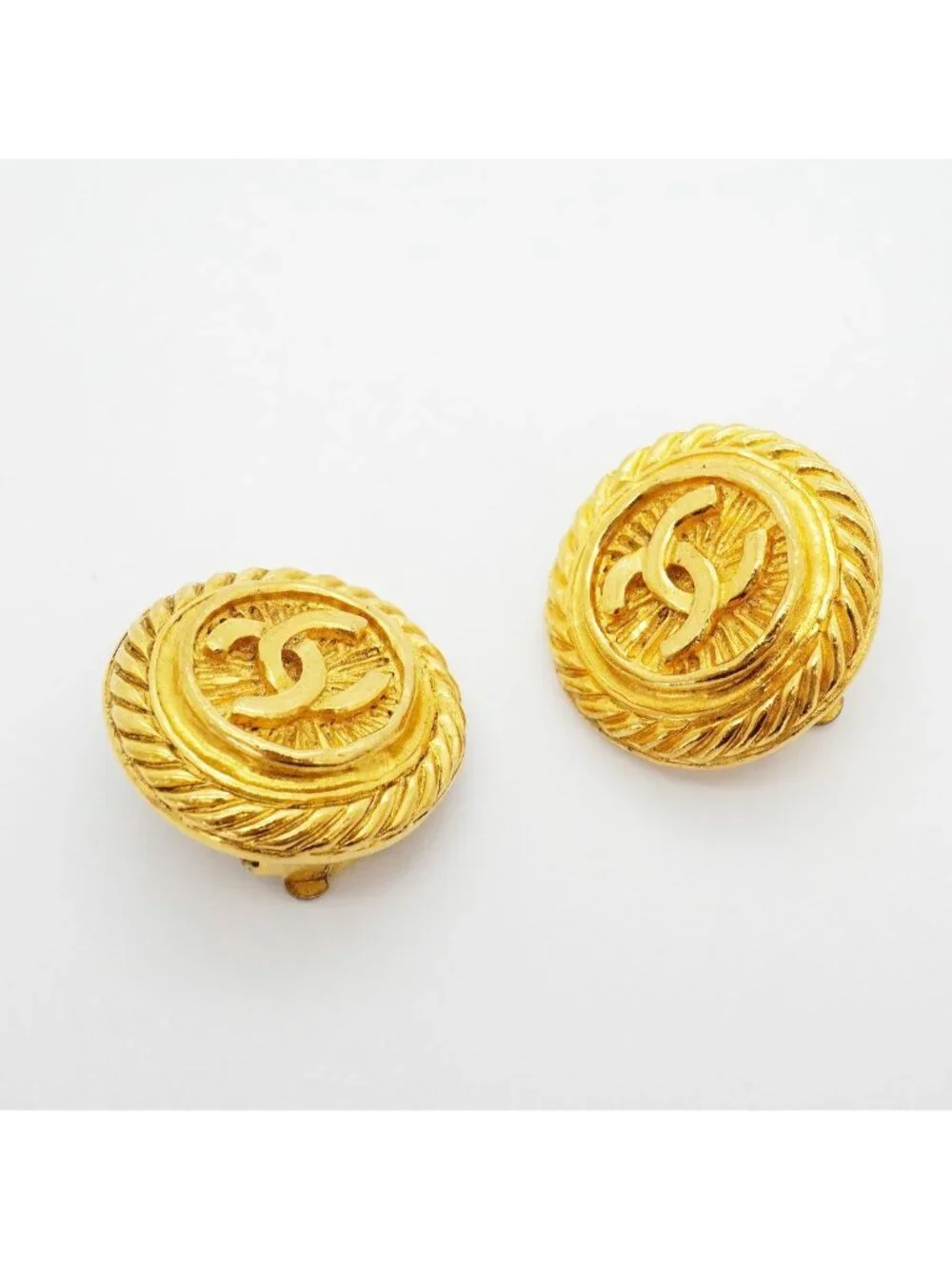 Chanel Earrings Vintage CC Logo Round Circle Gold Plated